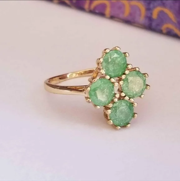 New 18K Gold Plated Round Cut Green Ice Gem Diamond Ring for Women